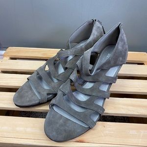 EILEEN FISHER - gray strappy suede heels size 9.5